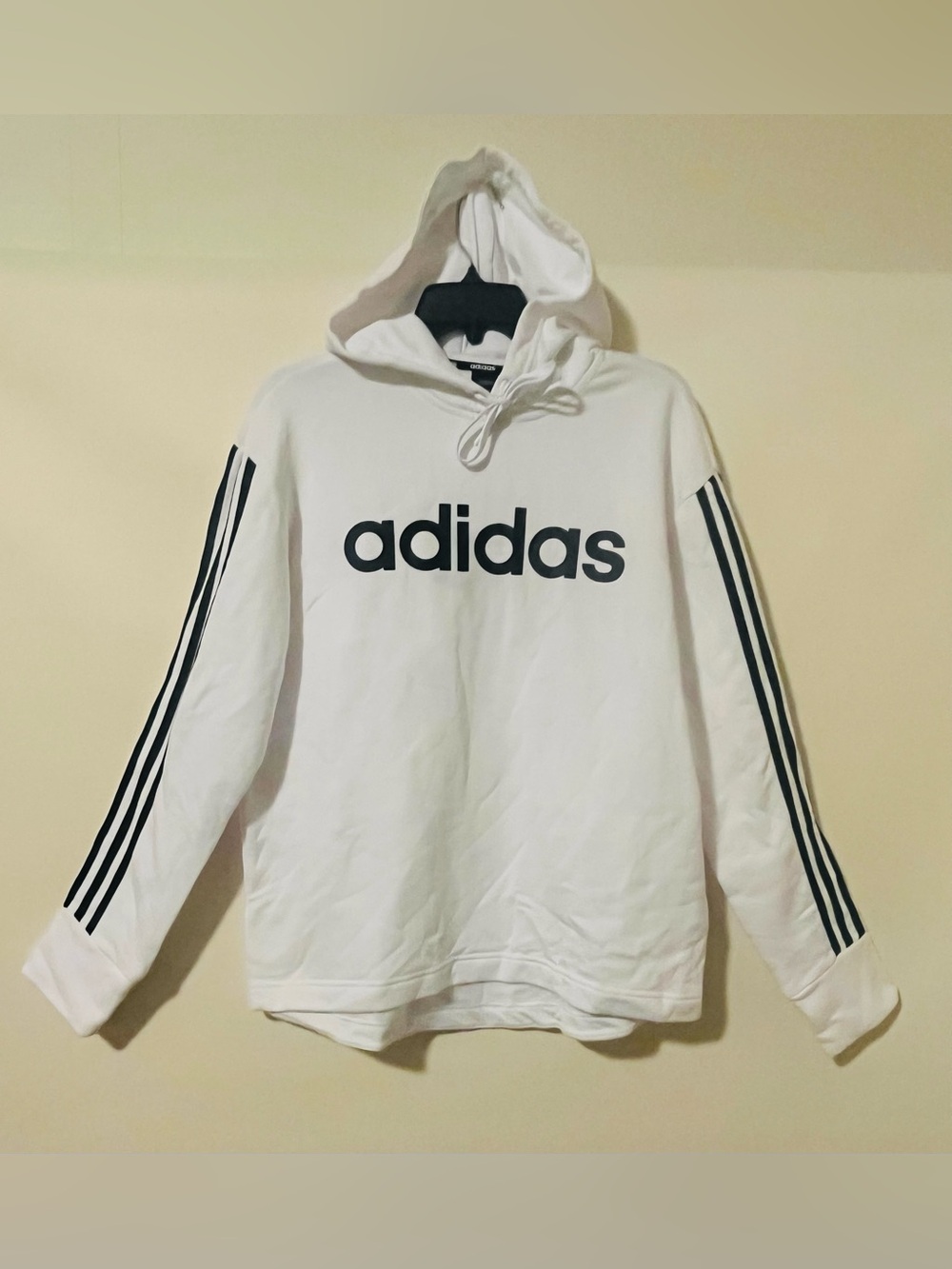 Adidas Women’s Black White Striped Sleeve Hooded Sweatshirt Large NWT
